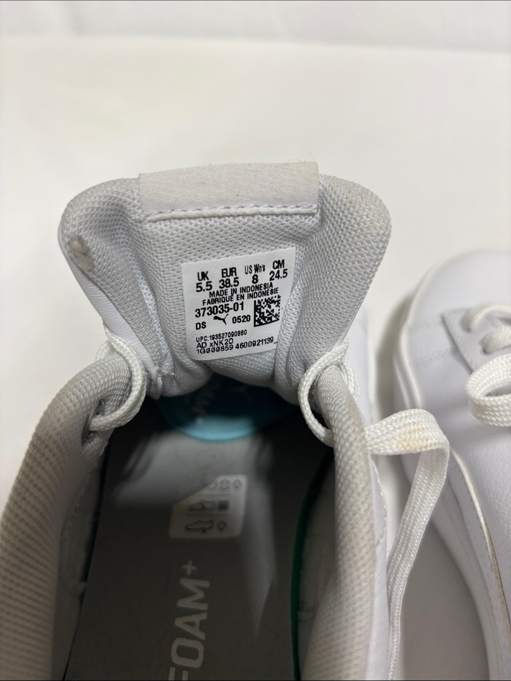 Puma Women’s White Leather Court Sneakers SoftFoam+ Size 8 373035-01